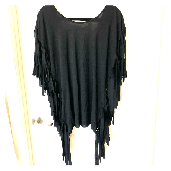 Black Fringe Top or swim cover - Picture 1 of 2